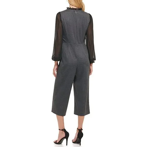 TOMMY HILFIGER Twofer Jumpsuit Sz 4 Herringbone Gray/Black NEW Straight Fit NWT - Picture 2 of 6